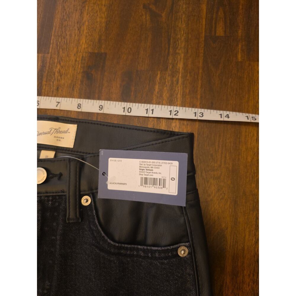Universal Thread Mixed Media Jeans 0 Denim Front Faux Leather Back Black Pants - Picture 2 of 6
